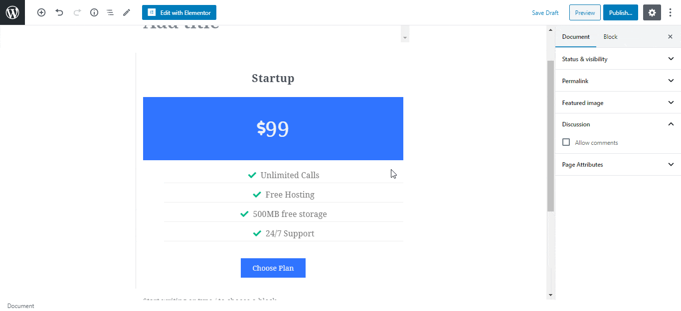 EB Pricing Table