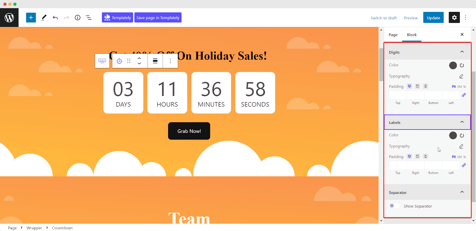 countdown in Gutenberg