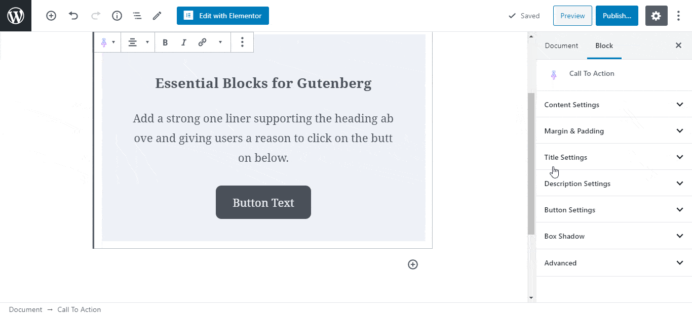 Insert Blocks With Essential Blocks