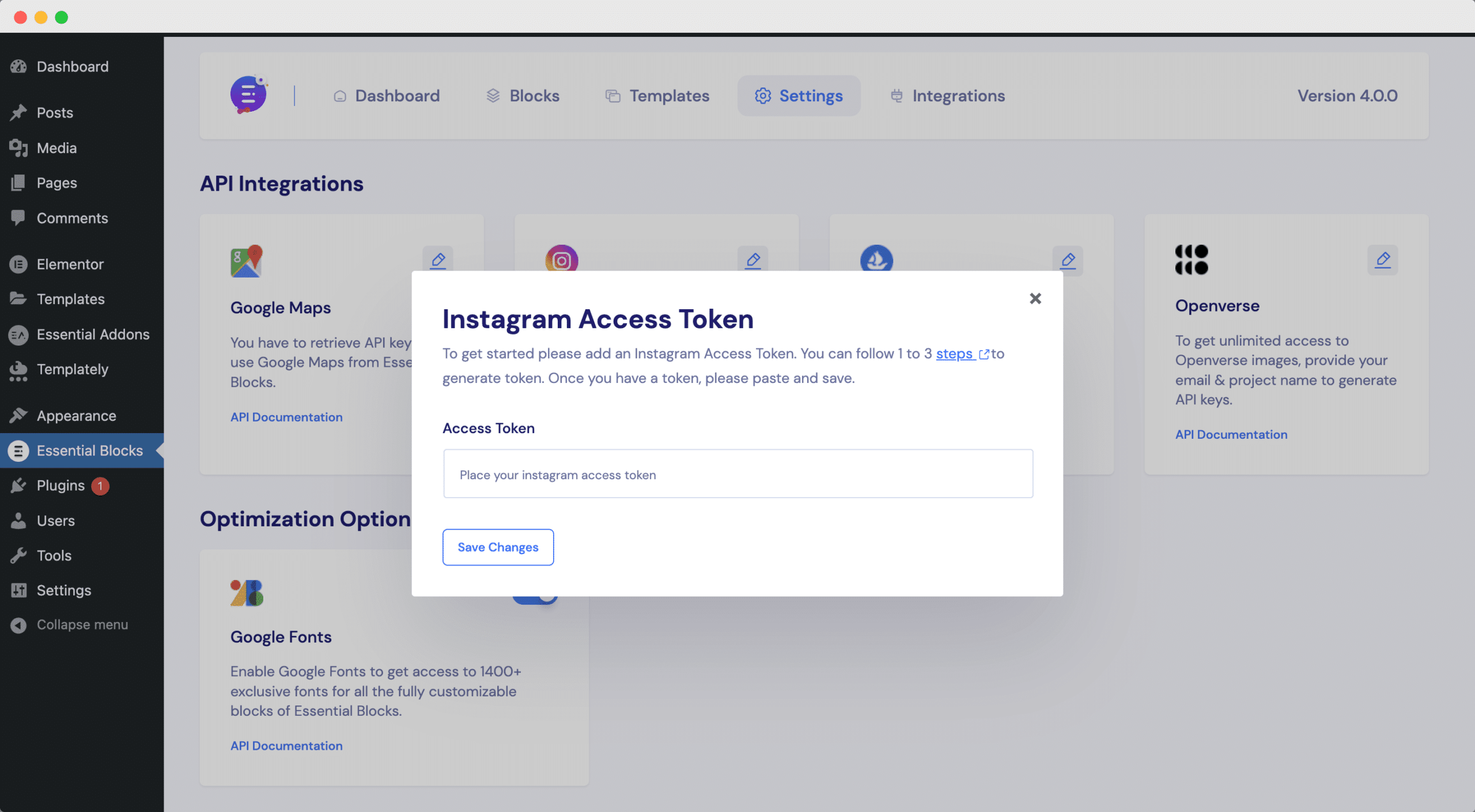 Essential Blocks Instagram access token