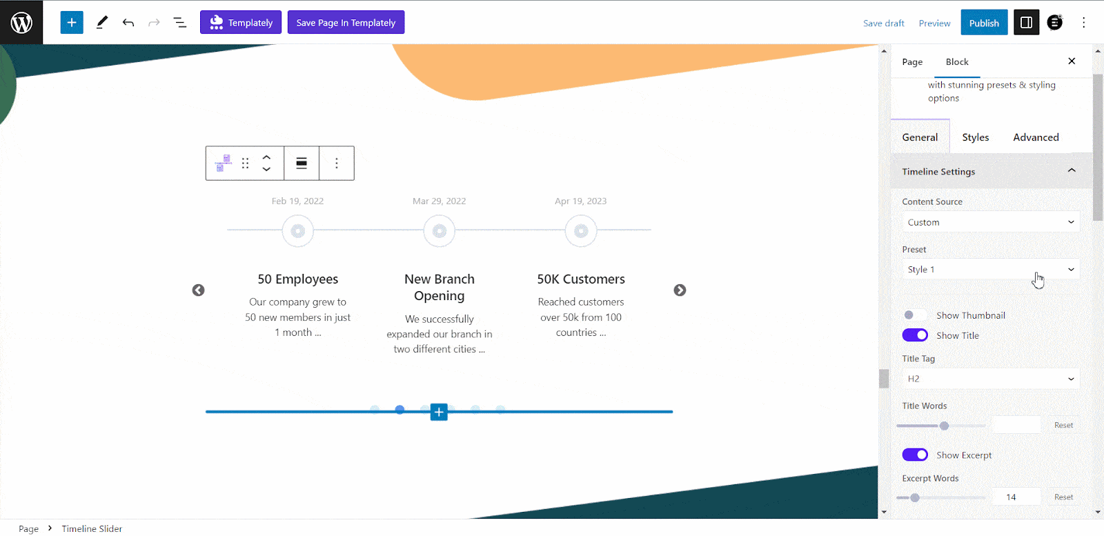 Timeline Slider From Essential Blocks