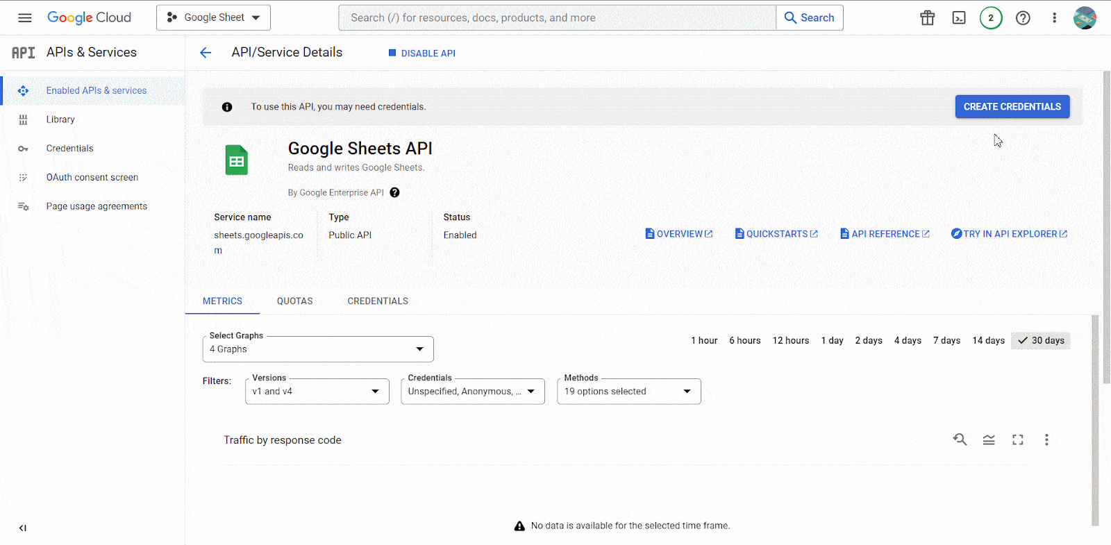 Retrieve Google Sheets API