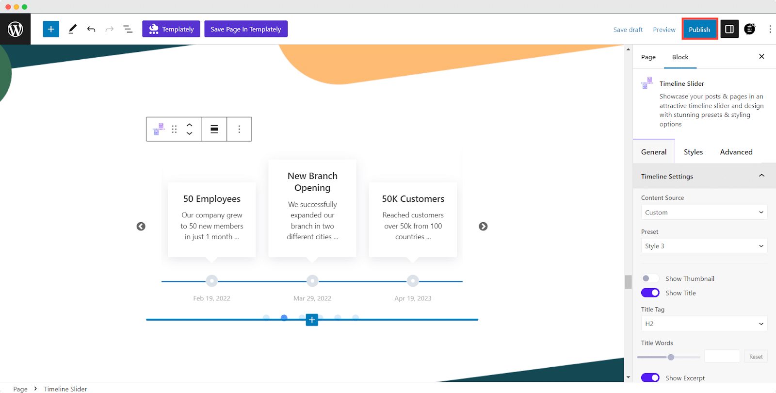 Timeline Slider From Essential Blocks