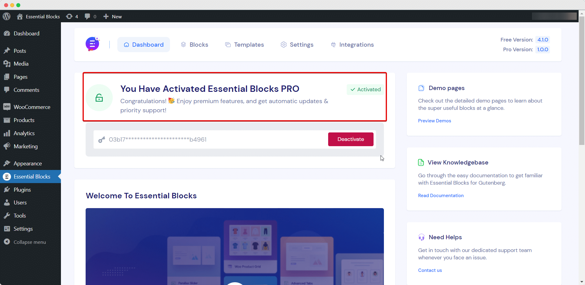 Activate License Key For Essential Blocks