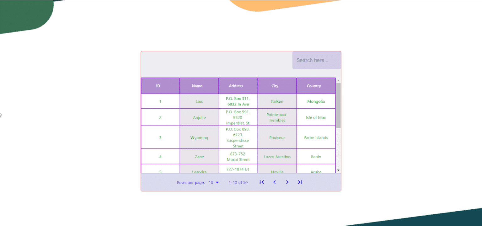 WordPress data table