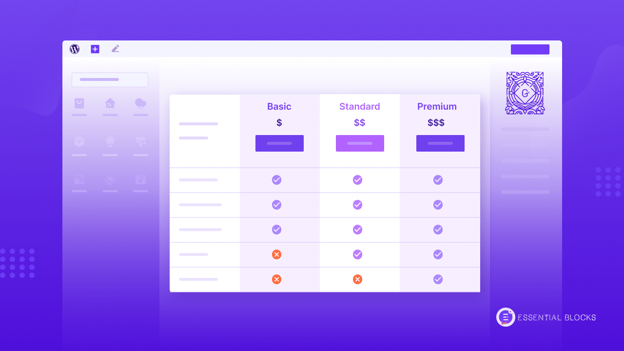 Multicolumn Pricing Table Block