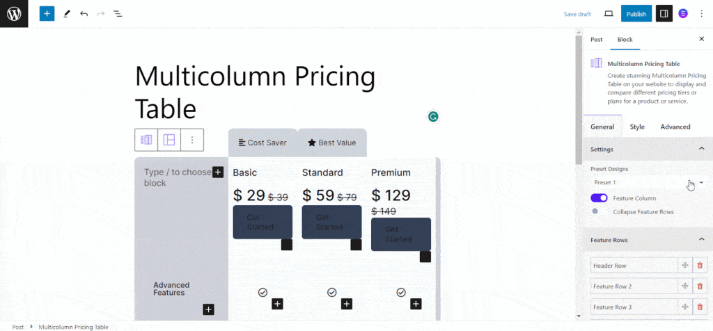 EB Multicolumn Pricing Table | Essential Blocks