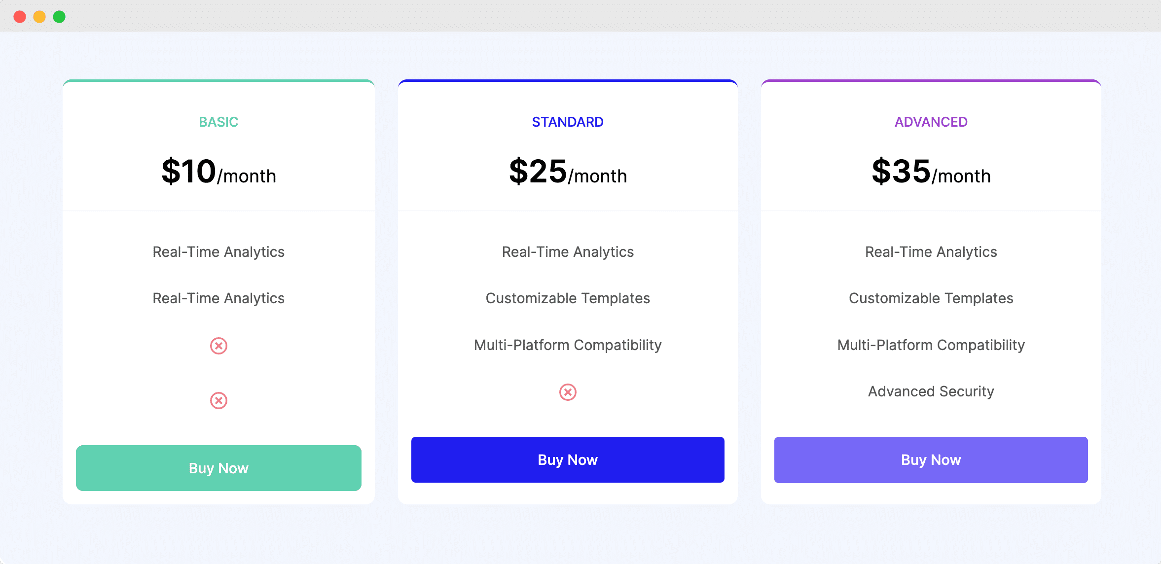 Multicolumn Pricing Table Block