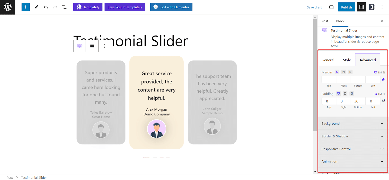 Testimonial Slider For Gutenberg