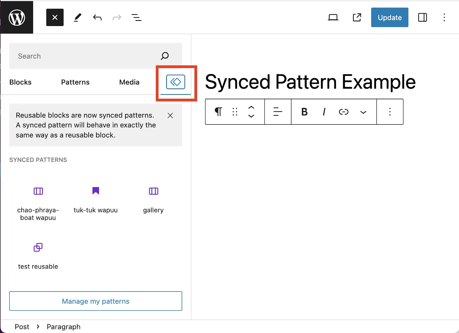 WordPress Synced Patterns