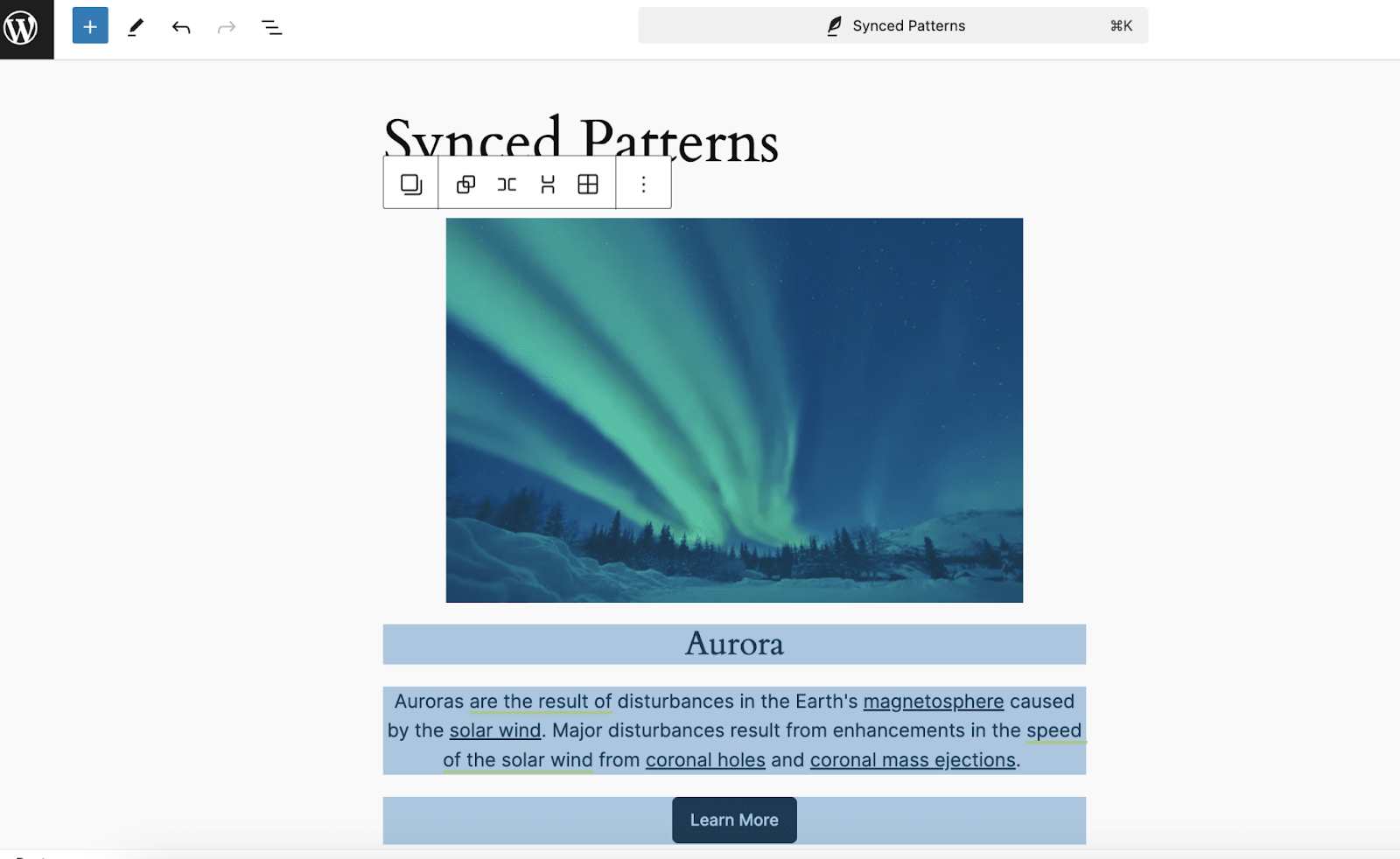 WordPress Synced Patterns