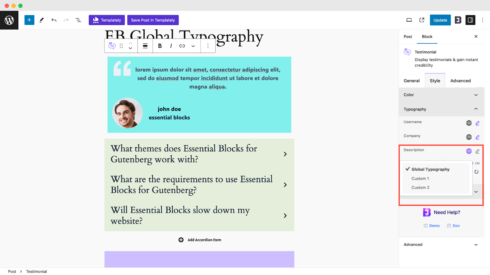 Global Typography Style