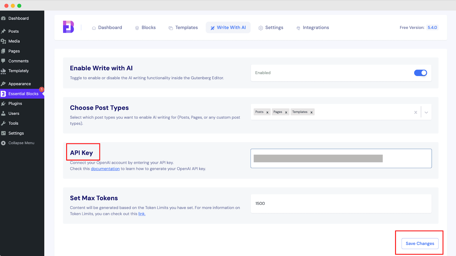 Configure Essential Blocks Write With AI Feature