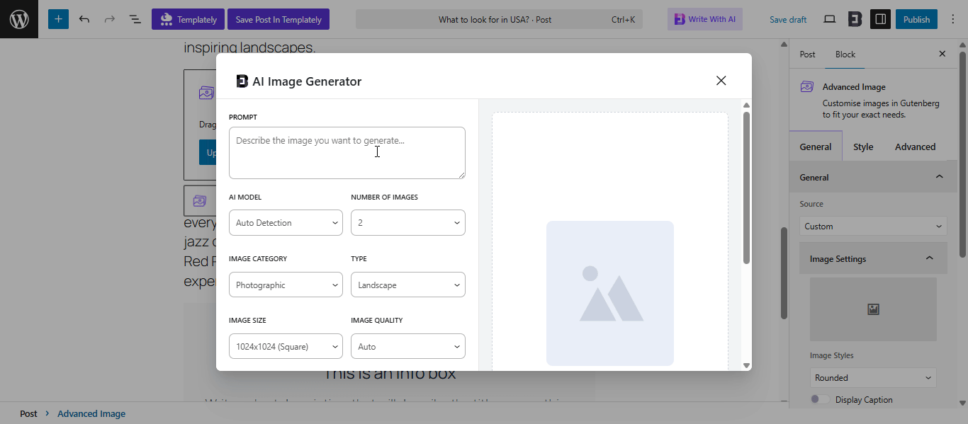AI image generator settings
