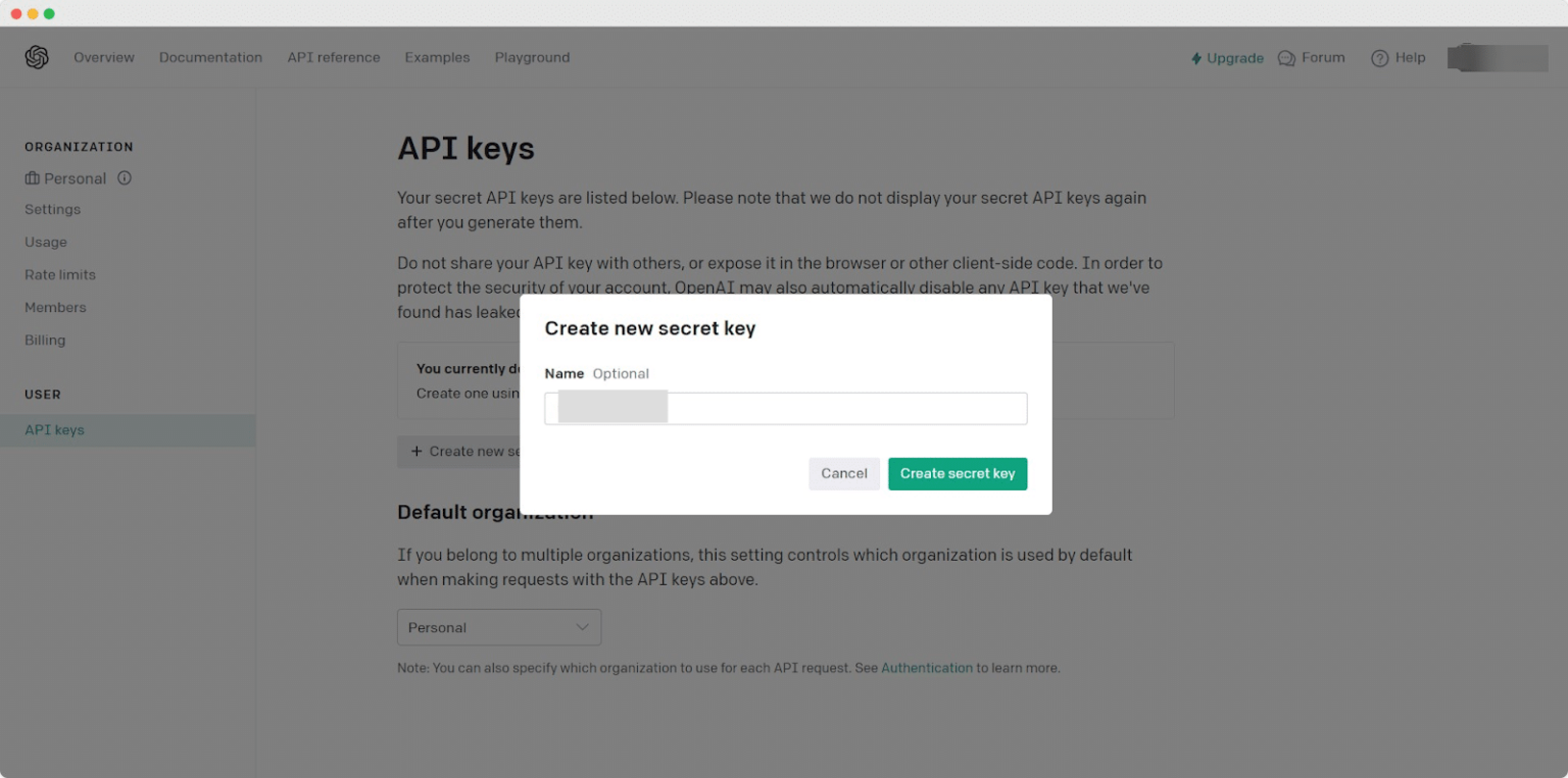 API key generated