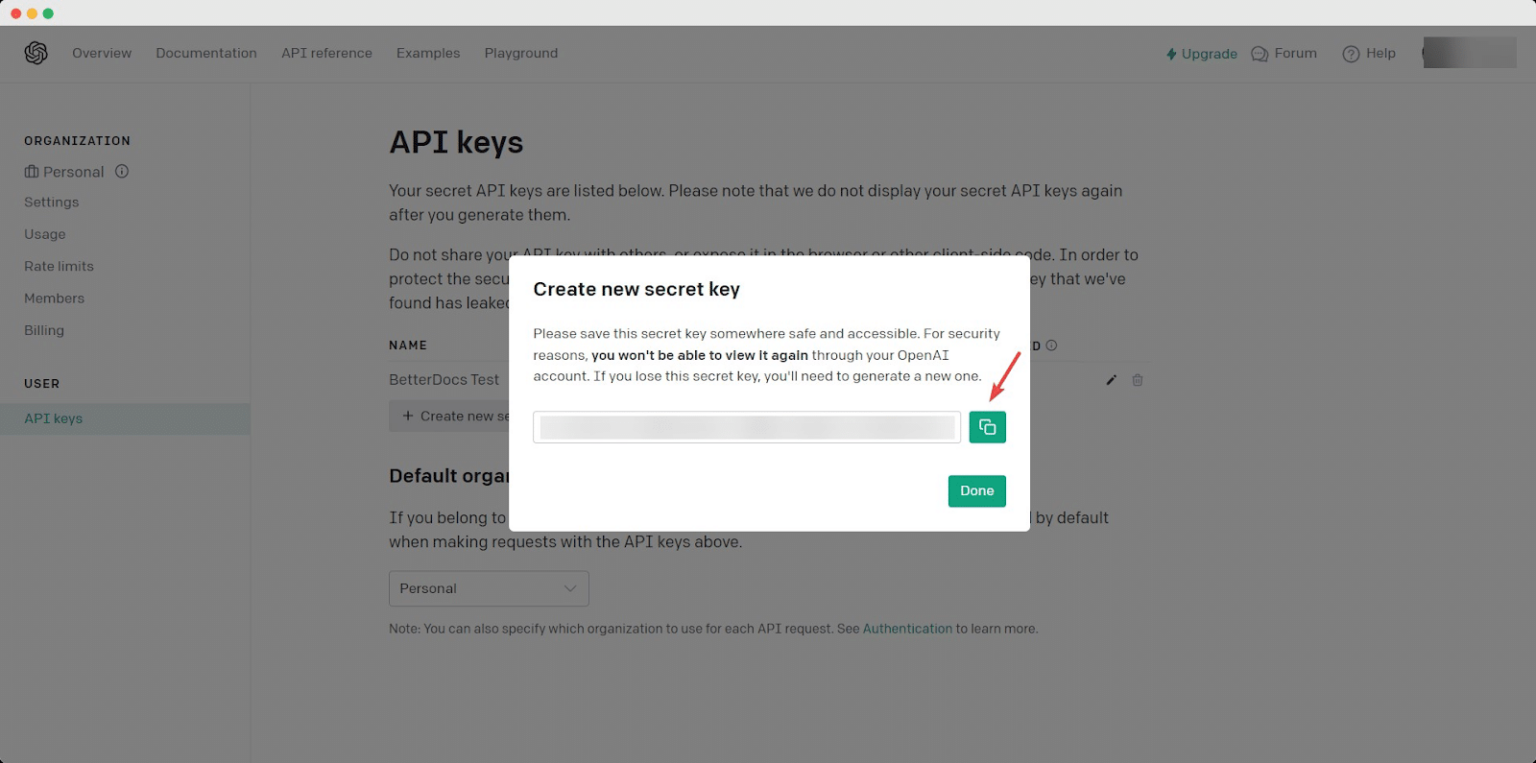 Copy the API key