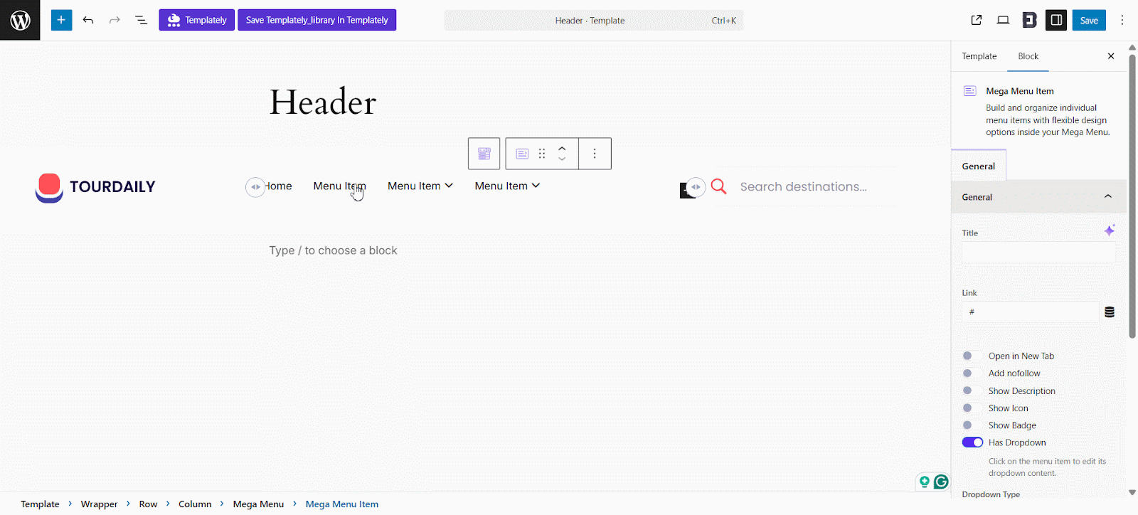Add title and link in menu items