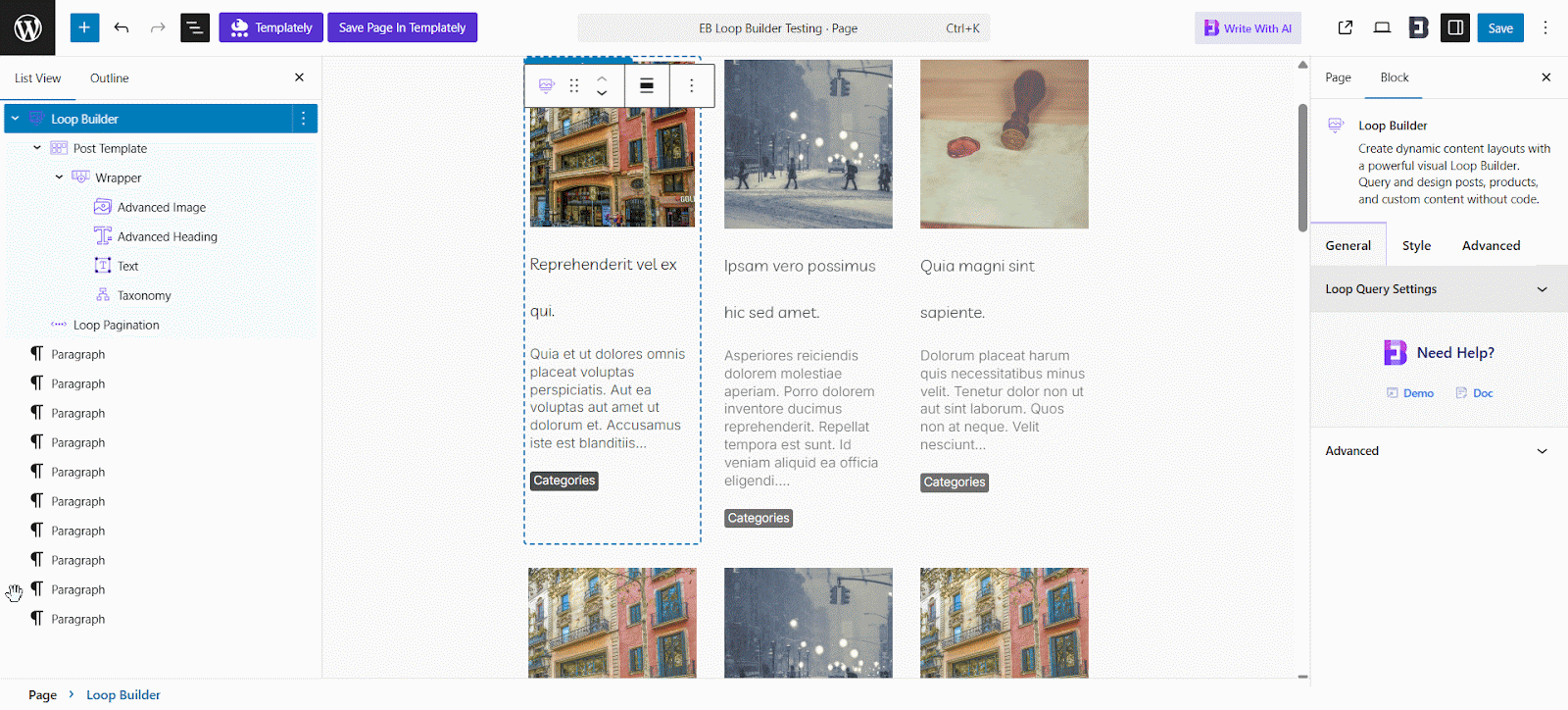customize your loop directly from the Gutenberg 