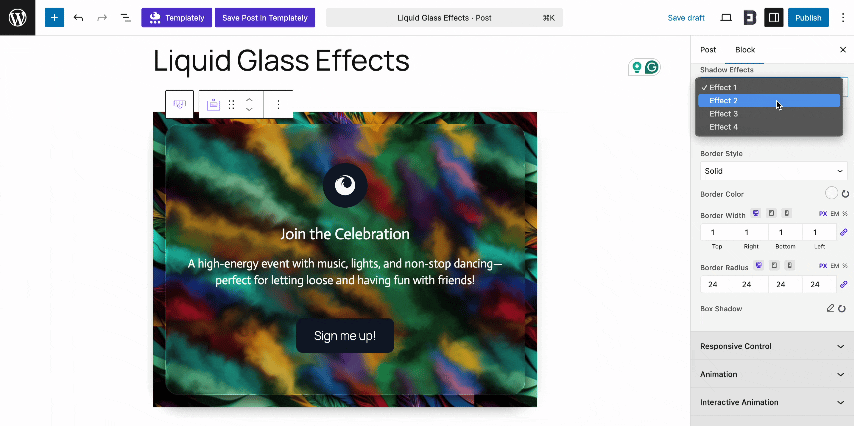 EB Liquid glass Effects option