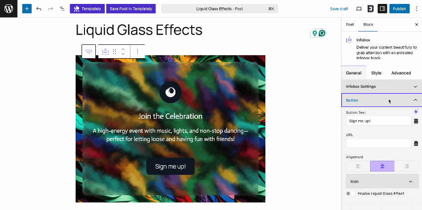 EB liquid glass effects on button