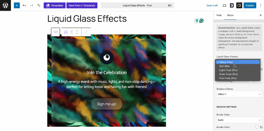 EB Liquid Glass Effects in button