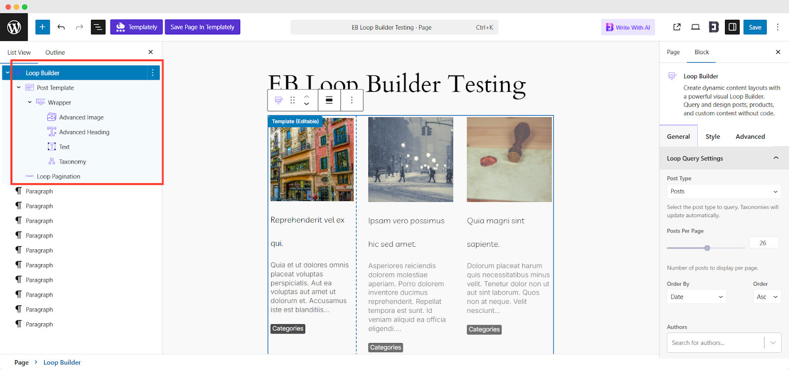 How to Configure the Loop Builder in Gutenberg?