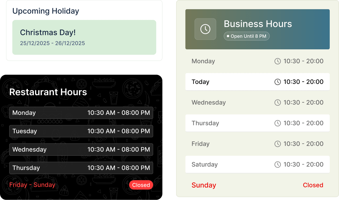 Business Hours 1 Gutenberg Business hours block