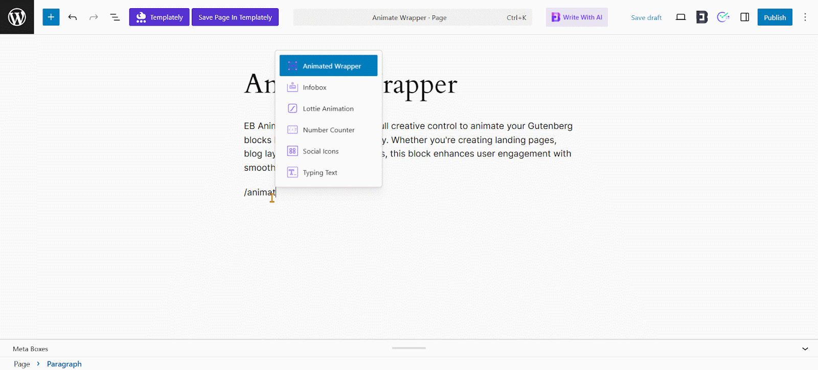 EB Animated Wrapper 2 How To Configure The Animated Wrapper In Gutenberg?
