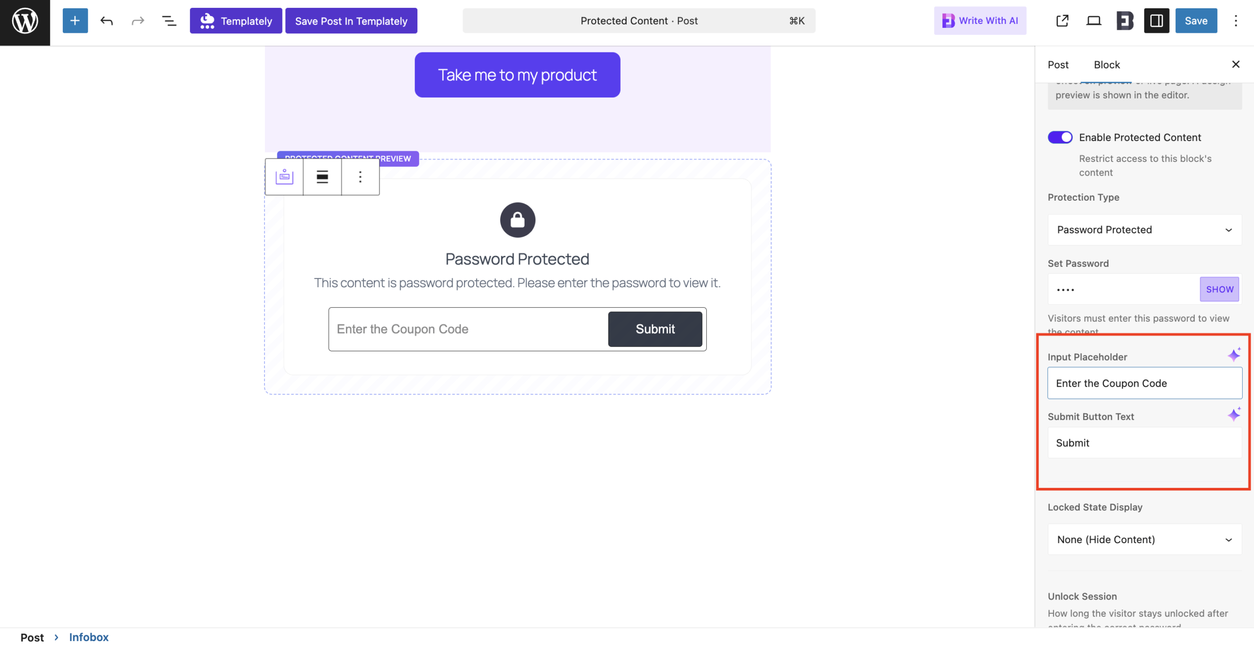 EB Protected Content 3 Input Placeholder in EB Protected Content