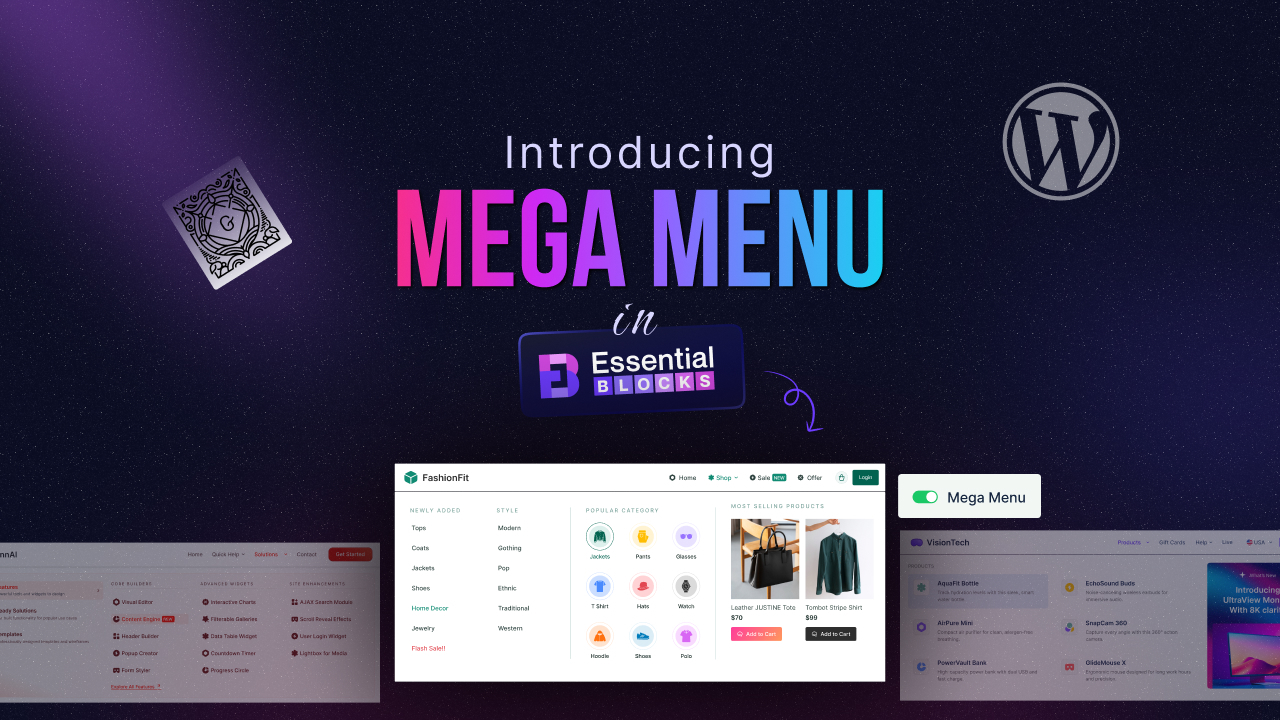 5 Creative Ways to Add a Website Header Menu in WordPress 3 Introducing Mega Menu in Essential Blocks