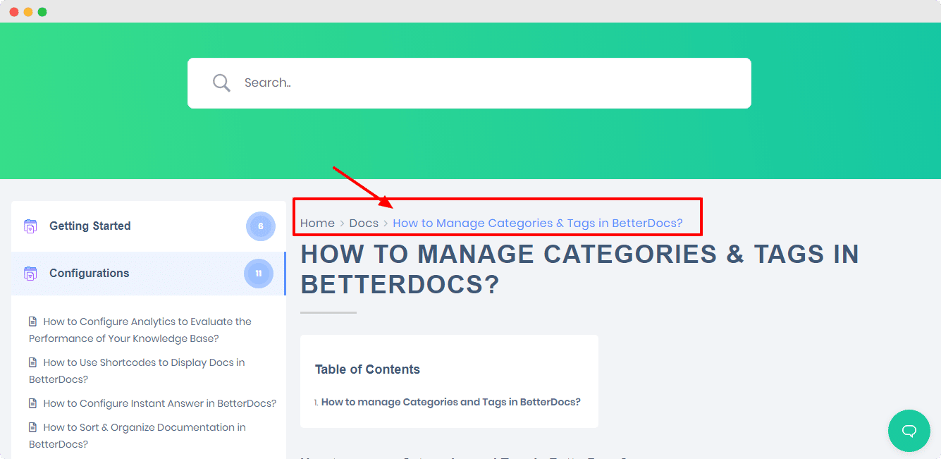 How to Create a Knowledge Base in Gutenberg Website 8 BetterDocs Breadcrumb Block