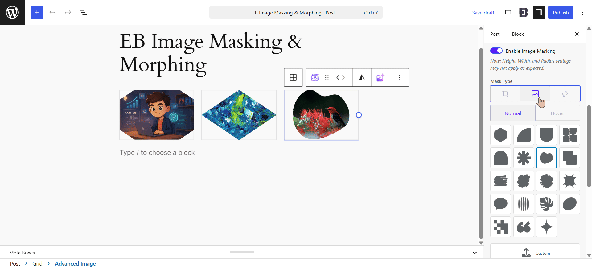 How to Create Image Masking & Morphing Effects in Gutenberg 4 Extensive Mask Shape Options