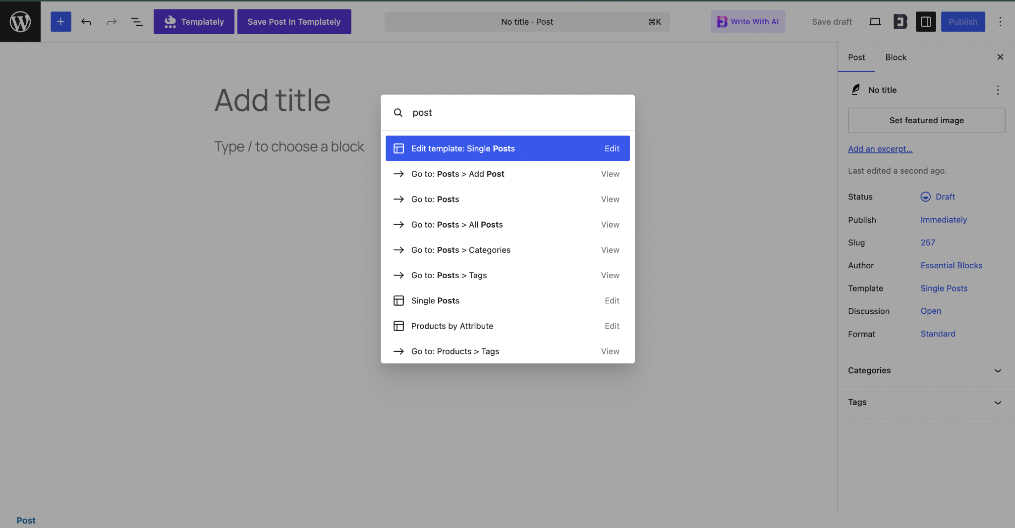 10 WordPress Block Editor Tips to Work Faster in Gutenberg 3 Command Palette in WordPress 7
