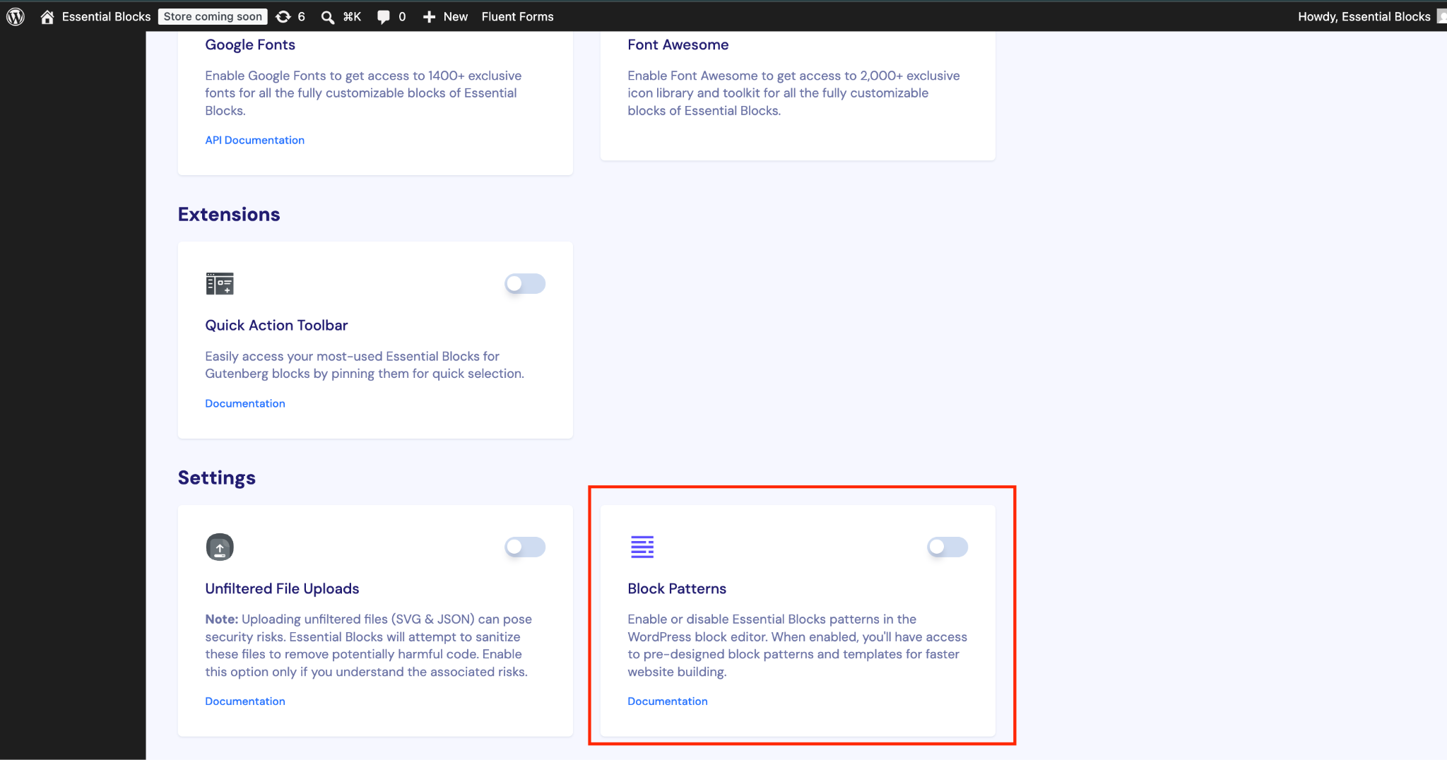 How to Configure Block Pattern in Essential Blocks 3 Disable the Block Pattern