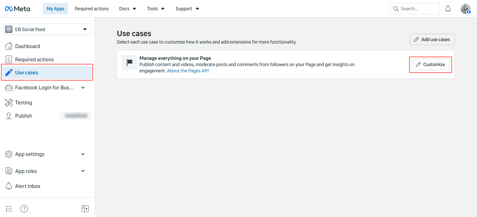 EB Facebook Feed 9 Next, go to the ‘Use Cases’ from the left sidebar and click ‘Customize’.