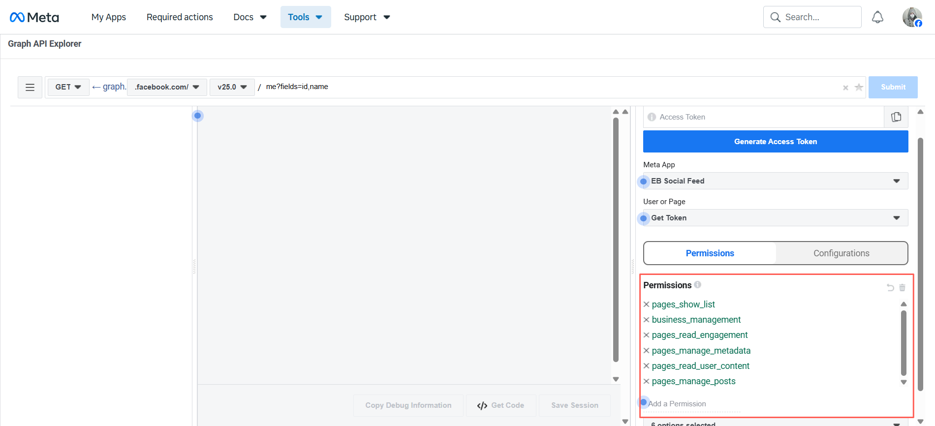 EB Facebook Feed 14 add the permissions in the permissions field