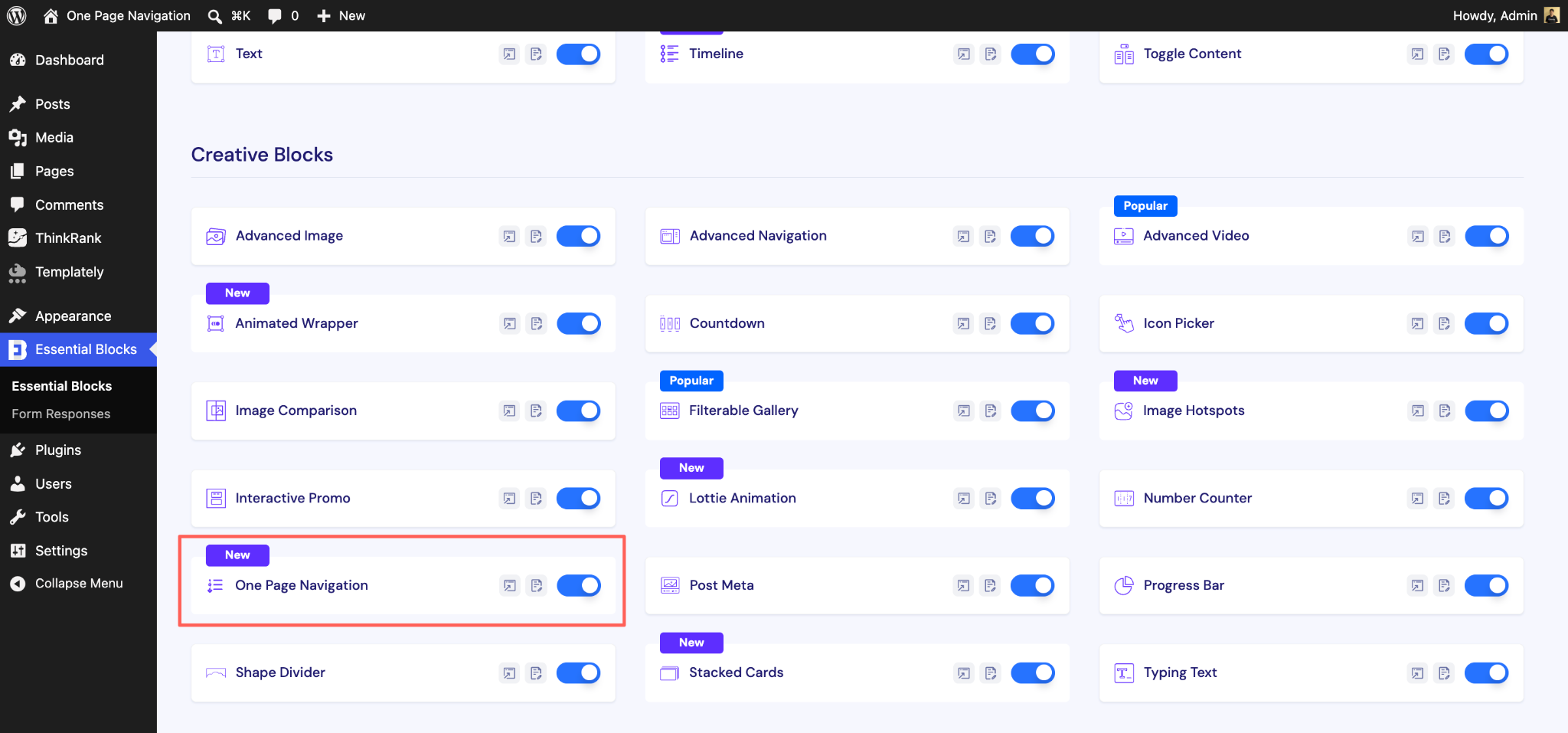 EB One Page Navigation 3 Enable One Page Navigation from Creative Blocks