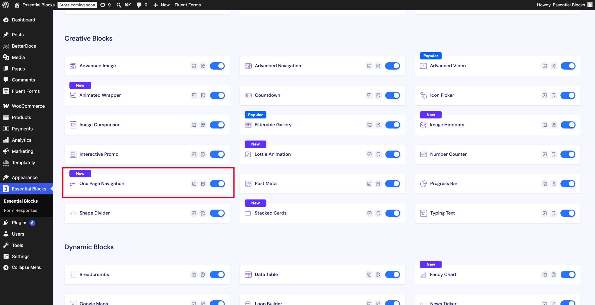 One Page Navigation in Gutenberg: Improve UX with Essential Blocks 3 Enable the block